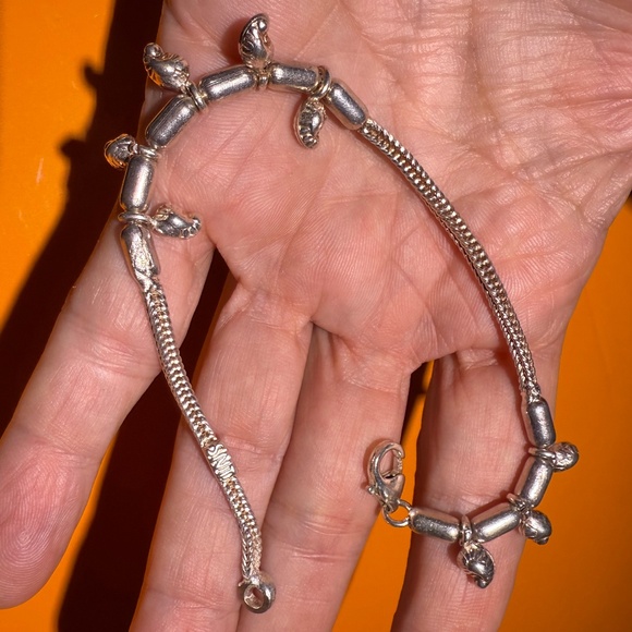 Sterling Silver Snake Chain Bracelet Dangling Bead Charm Vintage 925 - Picture 12 of 12